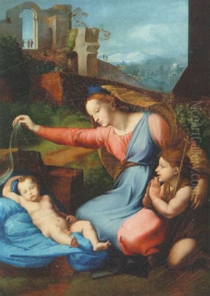 Jomfru Maria Med Barnet - La Vierge Au Voile Oil Painting by Frederik Wilhelm Voelcker