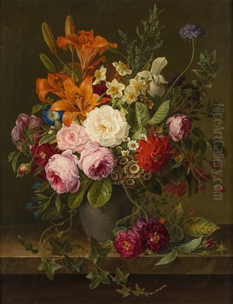 Blumenstillleben Oil Painting by Gottfried Wilhelm Voelcker