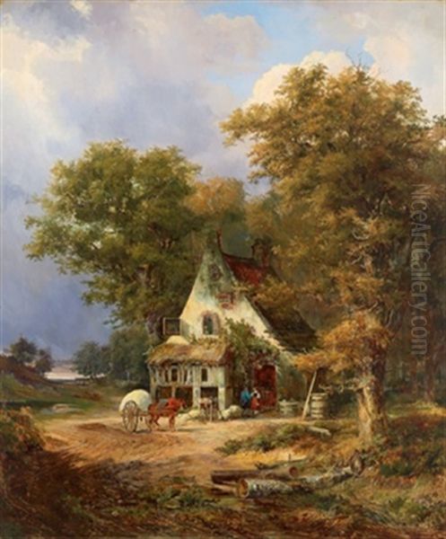 Vor Einem Englischen Gasthaus Oil Painting by Otto Hermann Emil Voelcker