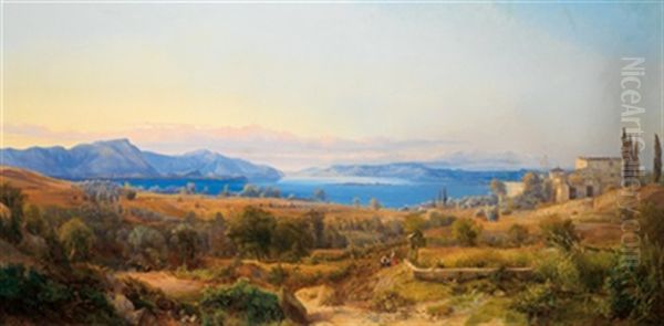 Der Gardasee Bei Desenzano Oil Painting by Otto Hermann Emil Voelcker