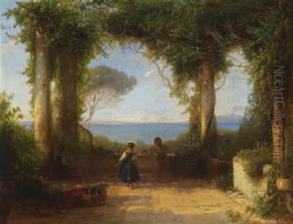 Pergola In Sorrent Oil Painting by Otto Hermann Emil Voelcker