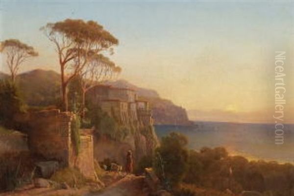 Kustenlandschaft Bei Sorrent Oil Painting by Otto Hermann Emil Voelcker