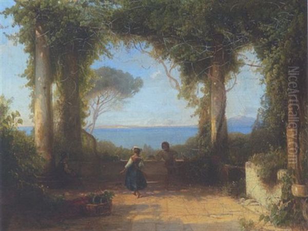 Pergola In Sorrent Oil Painting by Otto Hermann Emil Voelcker