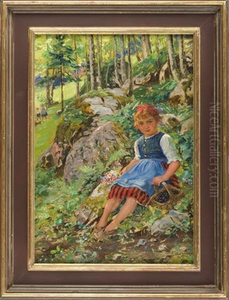 Junges Madchen Beim Beerensammeln Im Wald Oil Painting by Robert Voelcker