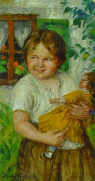 Madchen Mit Puppe Oil Painting by Robert Voelcker