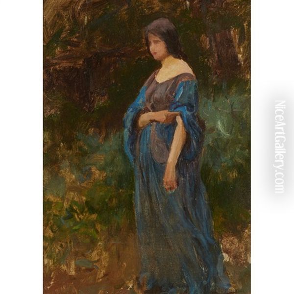 Woman In A Landscape Oil Painting by Douglas Volk