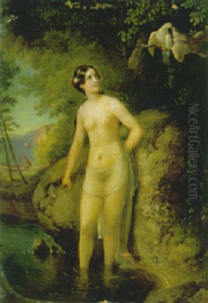 Das Bad Im See Oil Painting by Wilhelm (Johann W.) Voelker