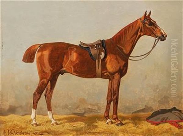 Chestnut In The Stable Oil Painting by Emil Volkers