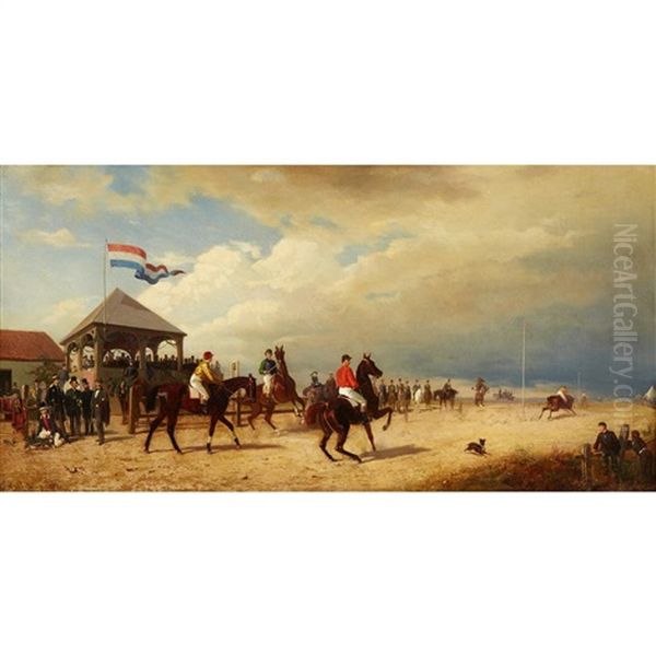 Gathering Before The Horse Race Oil Painting by Emil Volkers