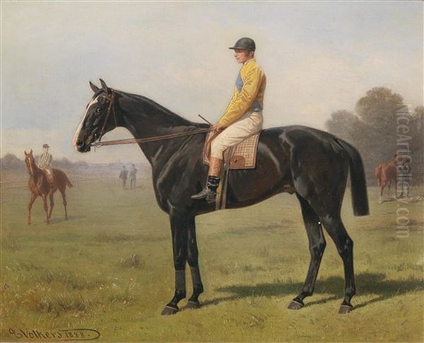 Horse With Jockey Oil Painting by Emil Volkers