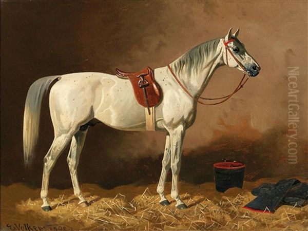 Grey In The Stable Oil Painting by Emil Volkers