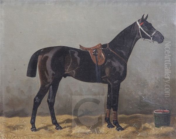 Racehorse In A Stable Oil Painting by Emil Volkers