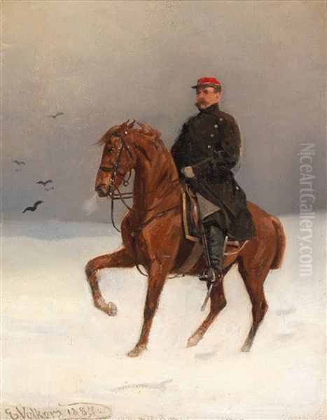 Mounted Soldier Oil Painting by Emil Volkers