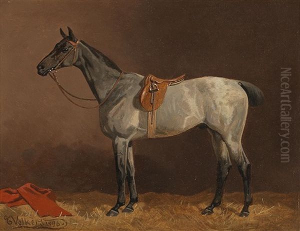 Saddled Horse In The Stable Oil Painting by Emil Volkers