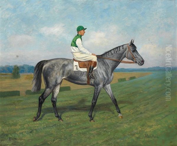 Maestoso With Jockey Oil Painting by Karl Volkers