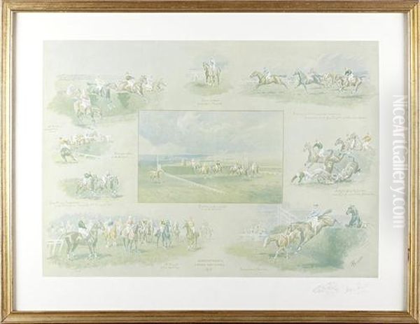 Three Grand National Prints Showing Winners Oil Painting by Alfred Bright