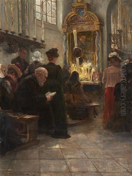 The Chapel At Kevelaer Oil Painting by Max Volkers