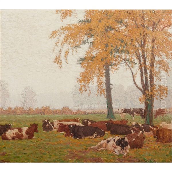 Cows In A Meadow Oil Painting by Edward Charles Volkert