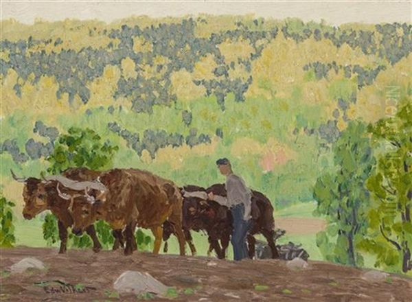 Plowing The Hill Oil Painting by Edward Charles Volkert