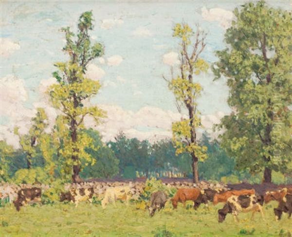 Sunlit Meadow Oil Painting by Edward Charles Volkert