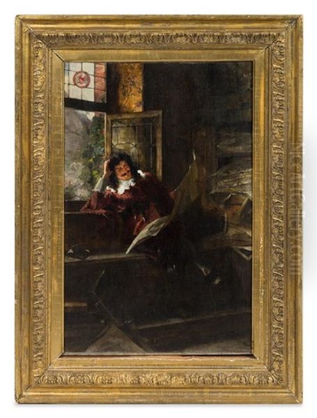 Gentleman Reading Oil Painting by Max Volkhart