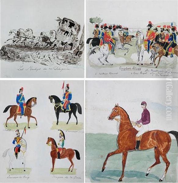 Four Juvenile Sketchbooks, To Include Studies Of Horses, Military Scenes Etc Oil Painting by Alfred Bright