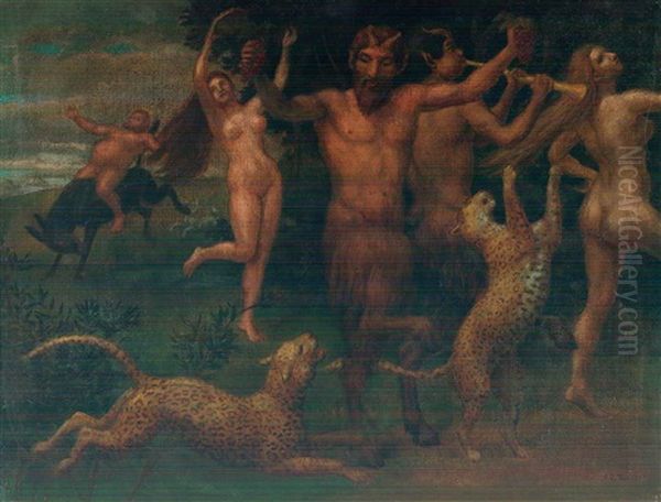 Bacchanal Mit Raubkatzen Oil Painting by Arthur Volkmann