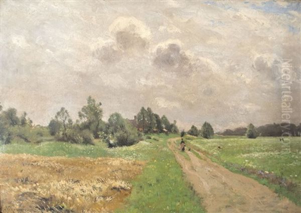 Landscape Near Dachau Oil Painting by Hans Richard Von Volkmann