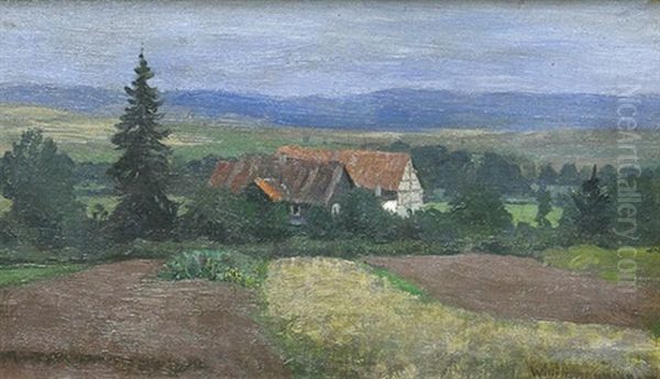 Landschaft Mit Bauerngehoft Oil Painting by Hans Richard Von Volkmann