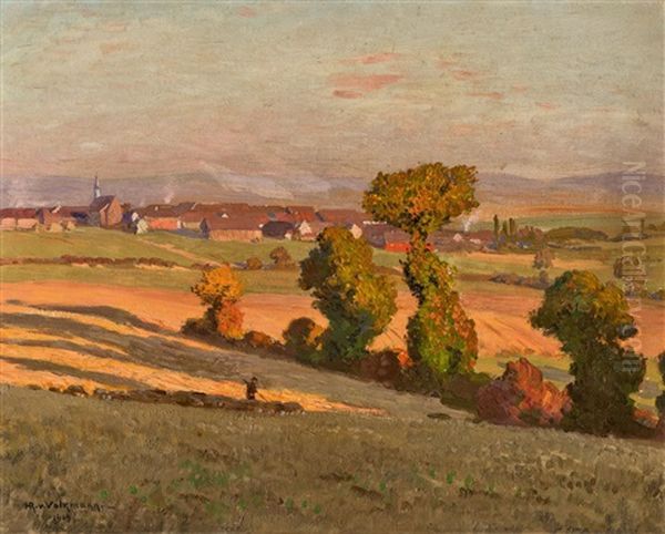 Herbstabendsonne (autumn Evening Sun) Oil Painting by Hans Richard Von Volkmann