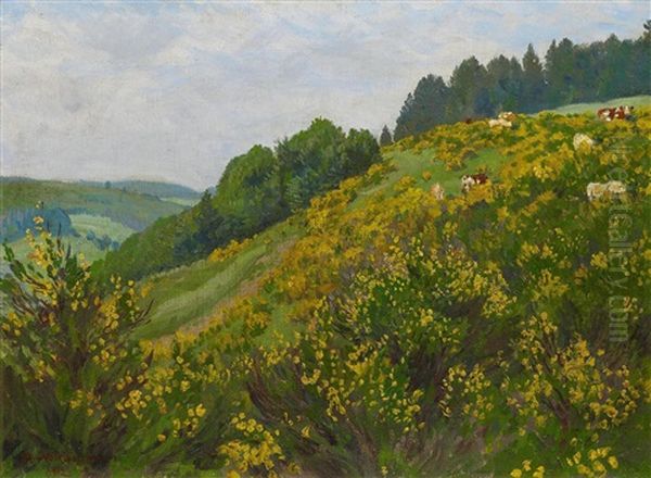 Bluhender Ginster Im Schwarzwald Oil Painting by Hans Richard Von Volkmann