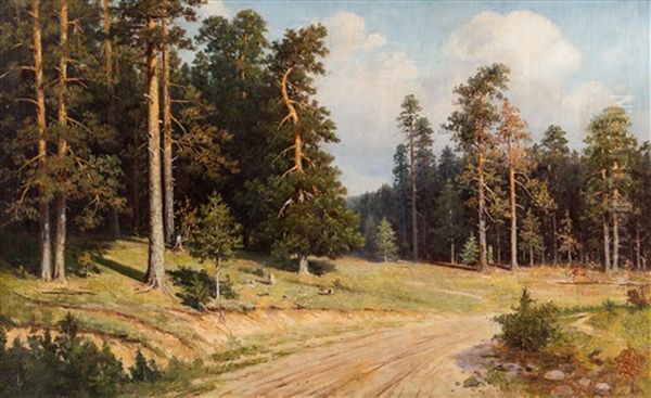 Road Through The Forest Oil Painting by Efim Efimovich Volkov