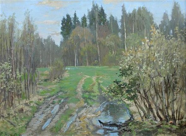 After Rain Oil Painting by Efim Efimovich Volkov