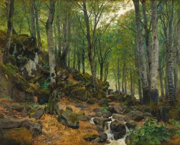 A Brook In The Forest Oil Painting by Efim Efimovich Volkov