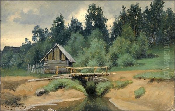 A House By The Stream Oil Painting by Efim Efimovich Volkov