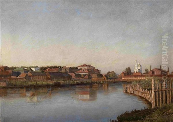 View Of Vyksa Town Oil Painting by Ivan Vasilievich Volkov