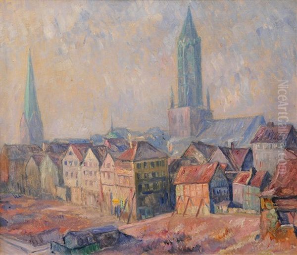 Old Hamburg With St. James Church Oil Painting by Hugo Volkwarth