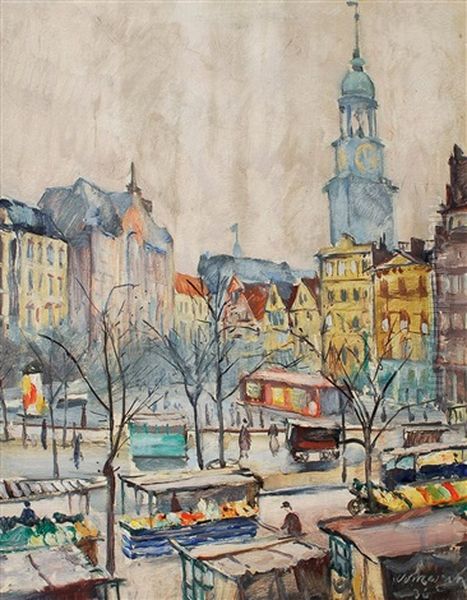 Hamburg-grosneumarkt Oil Painting by Hugo Volkwarth