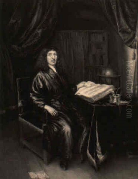 Portrait Of A Gentleman In A Blue Dressing Gown, Seated In His Study Oil Painting by Bernart (Bernhard) Vollenhove