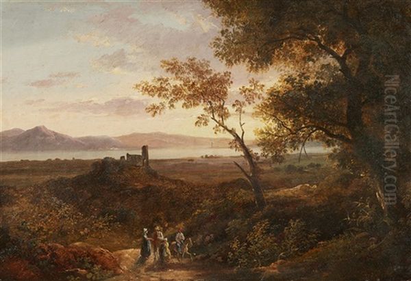 Figures In A Landscape Oil Painting by Johann Christian Vollerdt