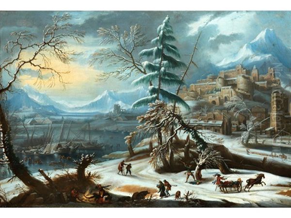 Winterlandschaft Oil Painting by Johann Christian Vollerdt