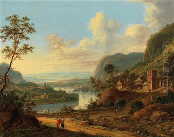 A Pair Of Extensive River Landscapes Oil Painting by Johann Christian Vollerdt