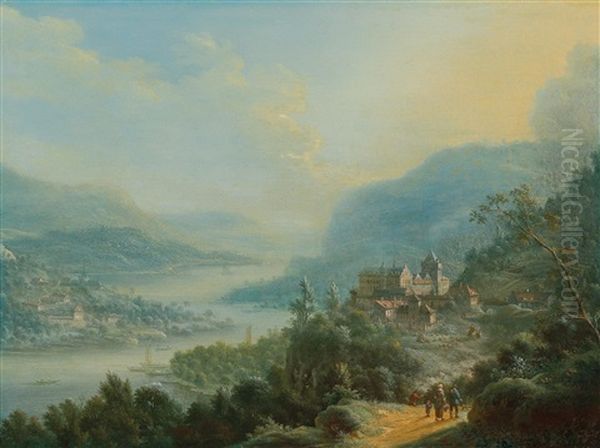 An Extensive River Landscape Oil Painting by Johann Christian Vollerdt