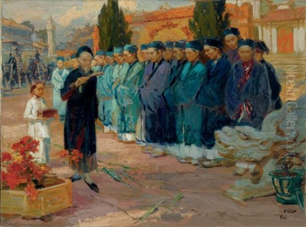 L'examen Des Lettres A Hue, Annam (the Scholar Examination At Hue, Annam) Oil Painting by Henri Emile Vollet