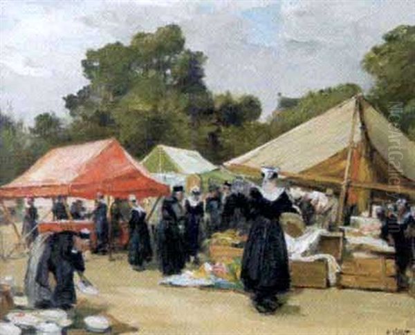 Marche Aux Faiences A Concarneau Oil Painting by Henri Emile Vollet