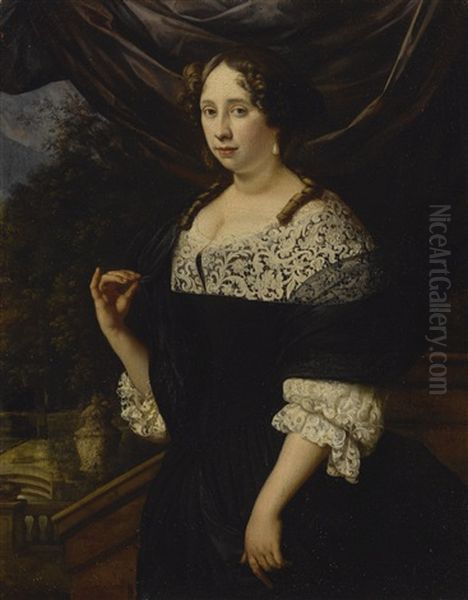 Portrait Of A Lady, Three-quarter Length Oil Painting by Johannes Vollevens the Younger