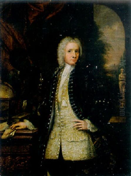 Portrait Of Salomon Diodati, His Right Hand Resting On A Pedestal Oil Painting by Johannes Vollevens the Younger