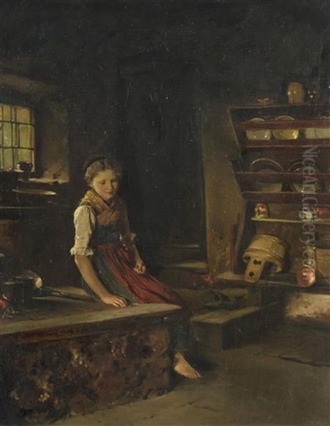 Junges Madchen In Der Kuche Oil Painting by Ludwig Vollmar