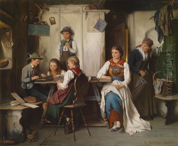 Der Kleine Zitherspieler Oil Painting by Ludwig Vollmar