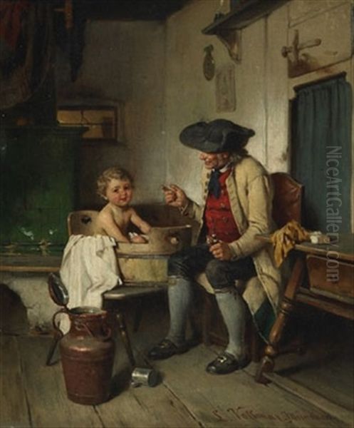 Bath Time Oil Painting by Ludwig Vollmar